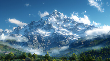 Naklejka premium Serene Intimate Mountainscapes with Majestic Snow Peaks