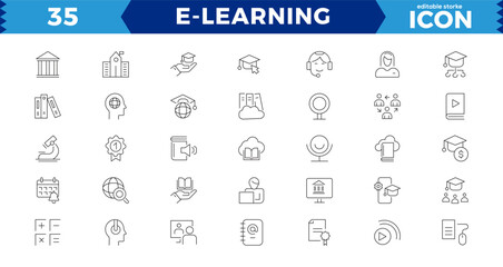 E-learning Pixel Perfect Black and White icon set. Online education Elements Outline icon set. Smart Learning. e-learning, E-Learning, Audio Book, zvideo courses, Graduation, Education Platform ideas
