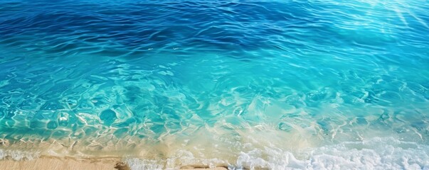 A serene beach with crystal clear turquoise water gently lapping the sandy shore, perfect for a peaceful, tranquil retreat.