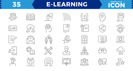 E-learning Pixel Perfect Black and White icon set. Online education Elements Outline icon set. Smart Learning. e-learning, E-Learning, Audio Book, zvideo courses, Graduation, Education Platform ideas