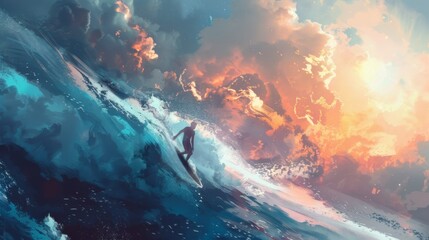 Obraz premium Surfing nature sport background illustration generated by ai