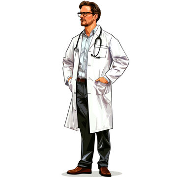 doctor standing white coat stethoscope clip art preview