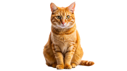 Adorable orange tabby kitten sits isolated on a white background