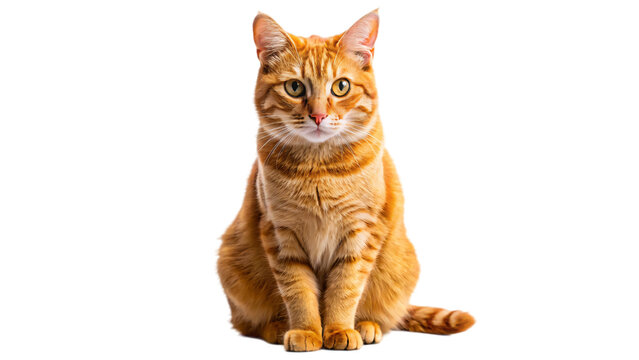 Adorable orange tabby kitten sits isolated on a white background