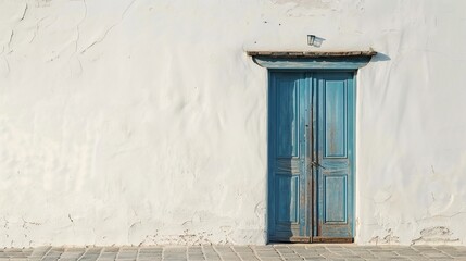 Naklejka premium Ein weißes Haus mit einer alten verwitterten blauen Türe