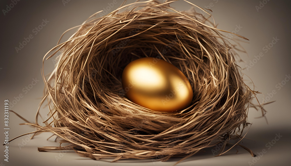 Wall mural isolated image of golden egg in a nest a symbol of wealth - Wall murals