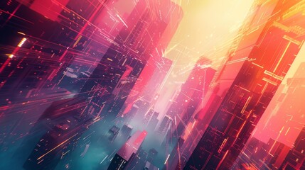 Fototapeta premium Create a cybernetic landscape merging geometric shapes with cyberspace elements
