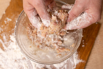 Meatballs are made from minced meat. Preparation of meat cutlets.