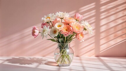 Obraz premium A beautiful bouquet of flowers in an oil painting style, in front of the window, the vase is on top of the table