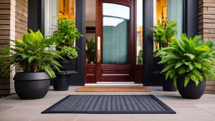 Naklejka premium Rug in front of the front door, modern home design.
