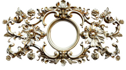 Rococo ornament frame, noble golden vintage style ornamental stucco