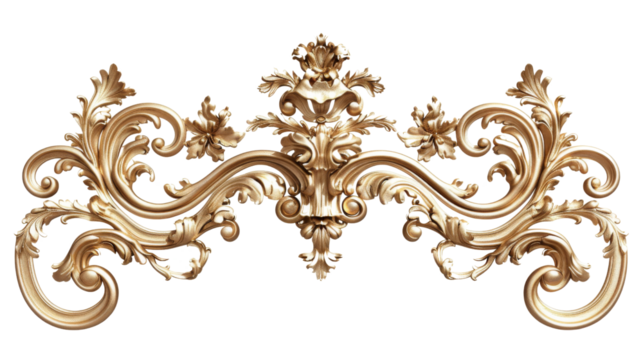 Rococo ornament frame, noble golden vintage style ornamental stucco