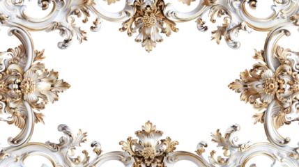 Rococo ornament frame, noble golden vintage style ornamental stucco