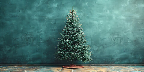 Inviting Realistic Green & Gold Canvas Portrait of Christmas Tree