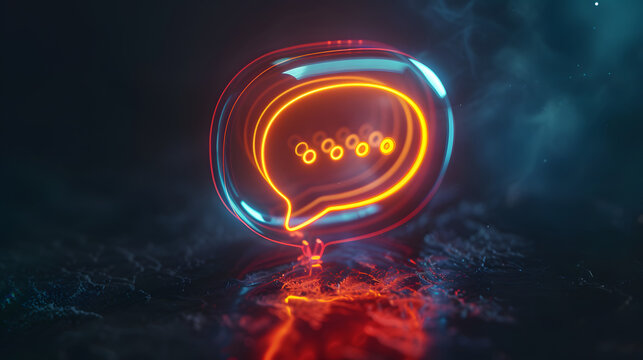 Text message icon speech bubble fiery red ball burns with glowing energy in space, like a burning planet or a heart full of passion