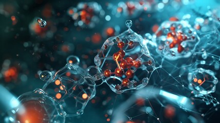A display of nano-catalysts used in chemical manufacturing, shown catalyzing reactions more efficiently at the molecular level to reduce waste and improve yields.