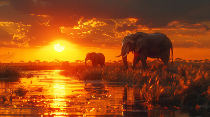 Spectacular Wildlife and Animals Safari Adventure with Sunset Colors