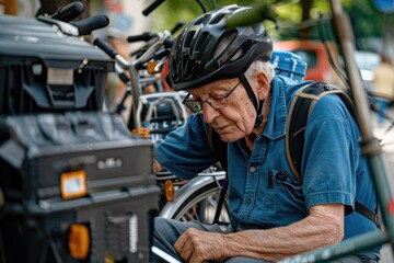 a image of a man in a helmet is sitting on a bike