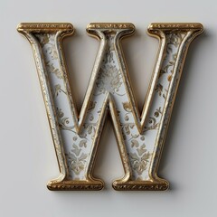 stunning gold and white letter W elegantly placed on a white surface, capturing the essence of sophistication and beauty.