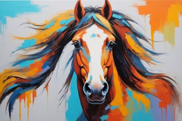 Colorful abstract horse animal portrait painting, nature theme concept texture design.
