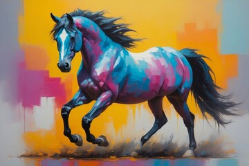Colorful abstract horse animal portrait painting, nature theme concept texture design.
