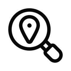 Location pin under magnifier, vector of location search in trendy style