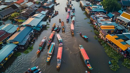 Vibrant Floating Market Showcasing Thai Cultural Heritage and Commerce