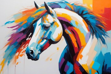 Colorful abstract horse animal portrait painting, nature theme concept texture design.
