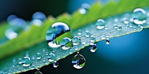 A closeup of water droplets on green leaf,nature background