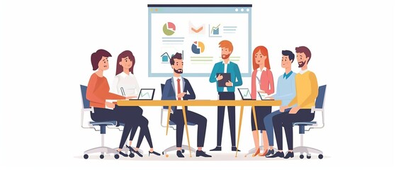 flat people on business training in meeting room background, trainer and leader concept