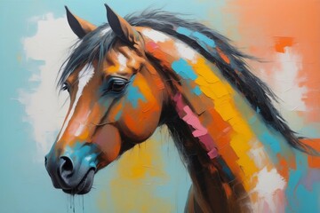 Colorful abstract horse animal portrait painting, nature theme concept texture design.
