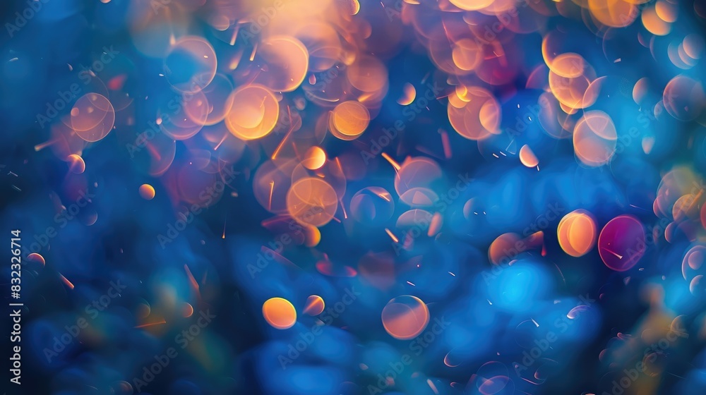 Poster bokeh background in deep blue color with abstract texture and blurred color circles