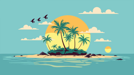 Obraz premium Illustration of a small island in the middle of the ocean.