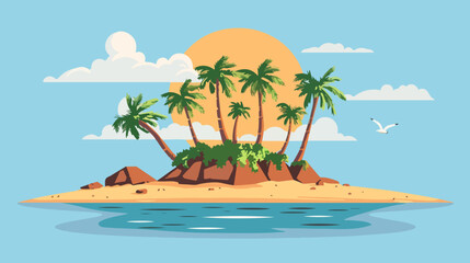 Obraz premium Illustration of a small island in the middle of the ocean.