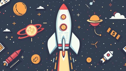 Launch Rocket - startup concept - 3d rendering of startup business success innovative strategies technology new Beginnings