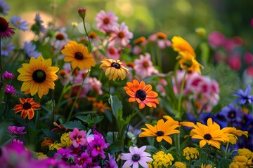 Vibrant and Colorful Flowering Garden with Blooming Flowers