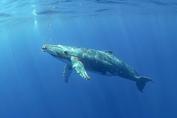 Fototapeta premium Majestic Whale Swimming Gracefully in the Serene Underwater World