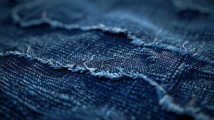 Closeup of ripped denim fabric showing texture and wear details