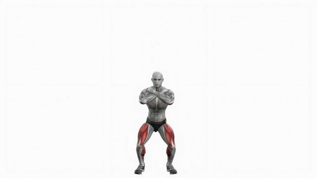 3D illustration animation of a fitness male model doing the body-weight squat exercise workout