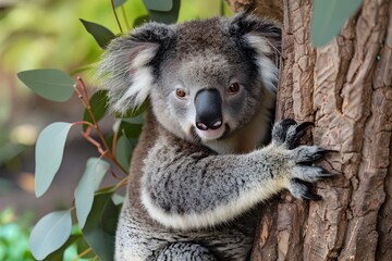 Obraz premium Adorable Koala Hugging Eucalyptus Tree in Australian Forest