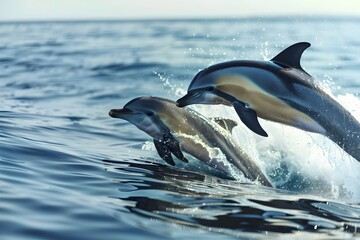 Playful Dolphins Leaping from Sparkling Ocean Waves
