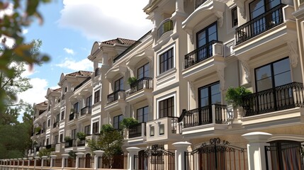 Fototapeta premium a city residence adorned with a traditional facade and ornate decorative balconies, transporting viewers to the heart of Spain's vibrant streets.