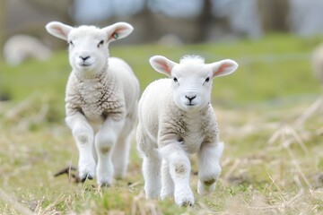 Obraz premium Adorable Baby Lambs Frolicking in a Pastoral Field