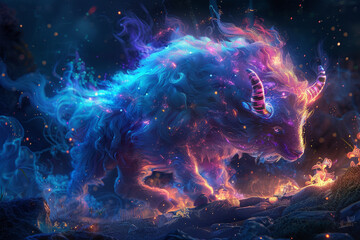 Fototapeta premium Enchanted animal in a fantasy world, vibrant colors, digital painting, detailed fur, magical ambiance, glowing elements, dynamic pose