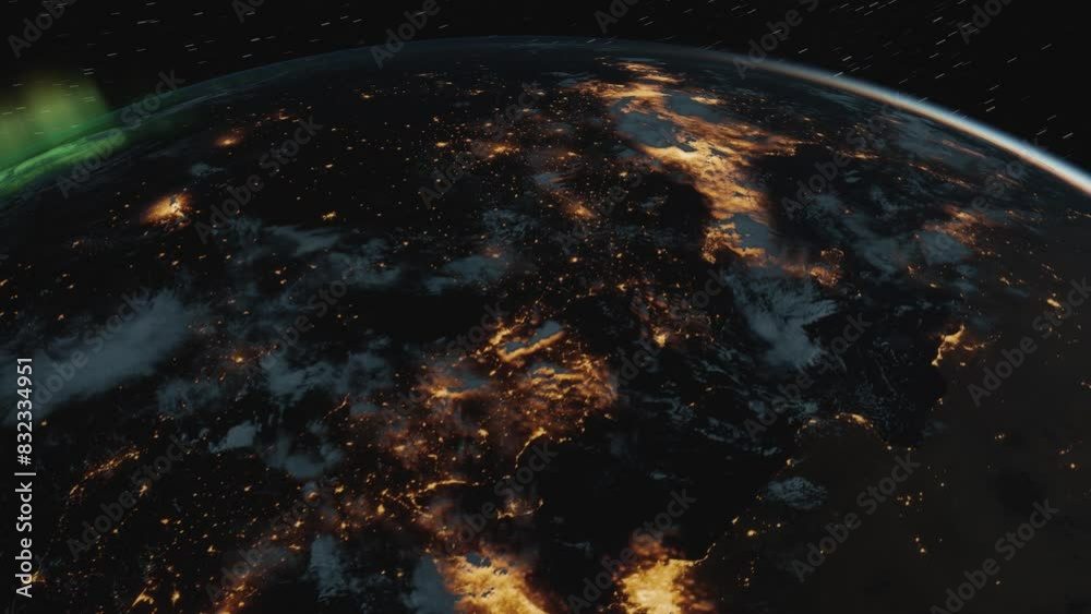 Sticker the change of day and night on planet earth a view from space. 3d render of earth with a detailed ni