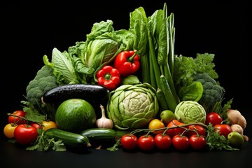 A beautiful arrangement of vegetables including lettuce, tomatoes, and cucumbers,
