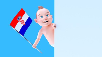 Fun 3D cartoon baby with a flag from croatia