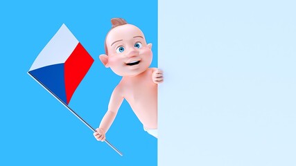 Fun 3D cartoon baby with a czech flag