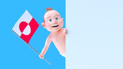 Fun 3D cartoon baby with a flag from greenland © Julien Tromeur