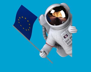 Fun 3D cartoon astronaut with a flag from Europe © Julien Tromeur
